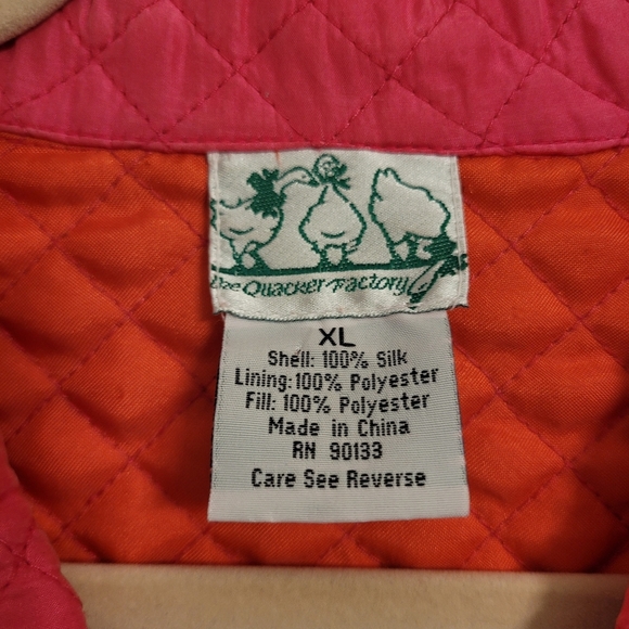Quacker Factory XL SILK Vibrant Pink Orange lined Quilted Jacket bling zipper - Picture 4 of 11